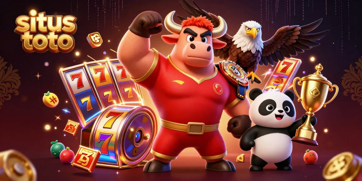 Situs toto menjadi pusat kemenangan, dengan simbol jackpot dan karakter pemenang dalam ilustrasi kasino yang menarik.