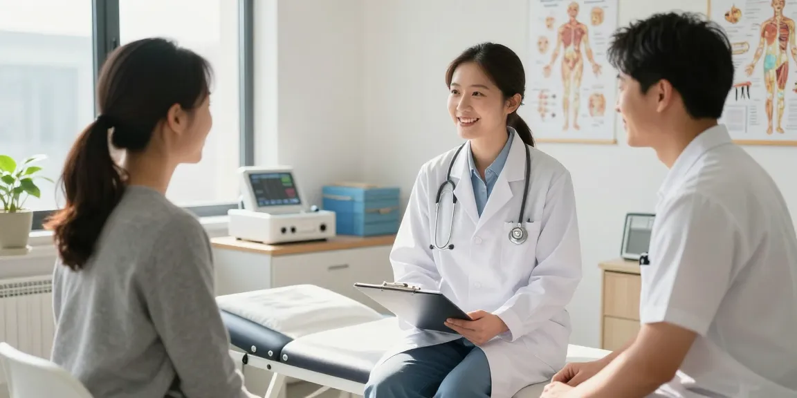 Healthcare professional consulting with a patient at Deus Medical, showcasing personalized care and trust in a bright clinical environment.