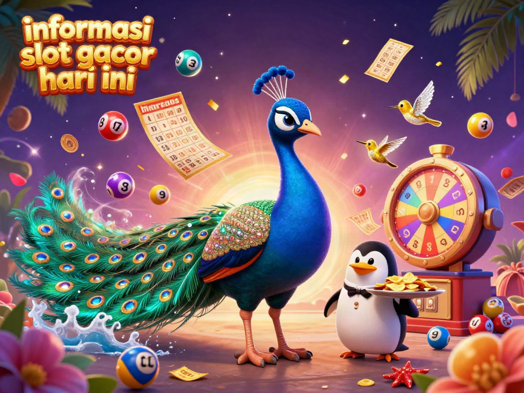 Menyaksikan informasi slot gacor hari ini dengan ilustrasi kasino berwarna-warni yang penuh detail.
