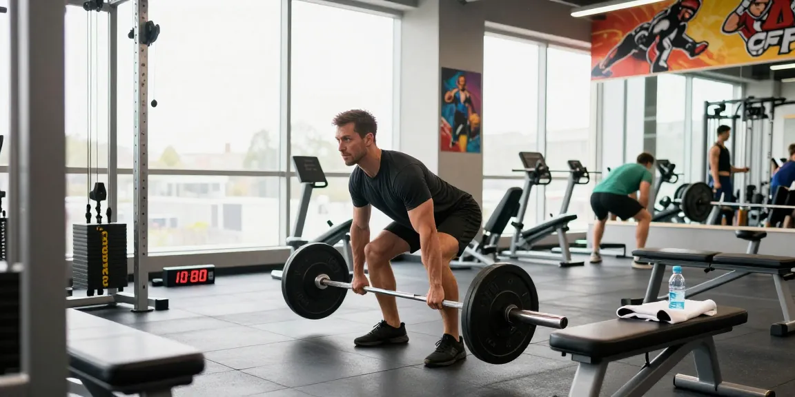 Man lifting weights in a bright gym representing Deus Medical Shop for fitness enthusiasts.