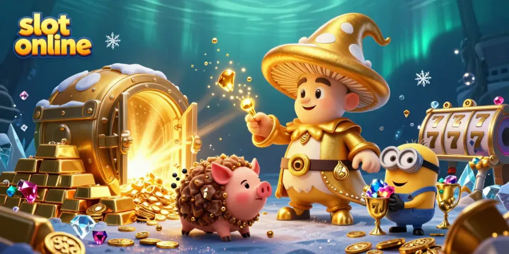 Engage with slot online excitement through a vibrant 3D scene of magical treasures and colorful characters.