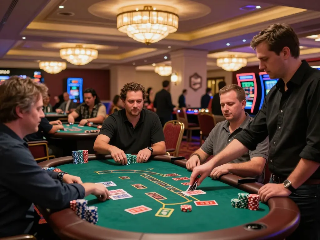 Players enjoying blackjack at a casino table, highlighting the excitement of gaming at https://fabet.you/ with strategic gameplay in action.