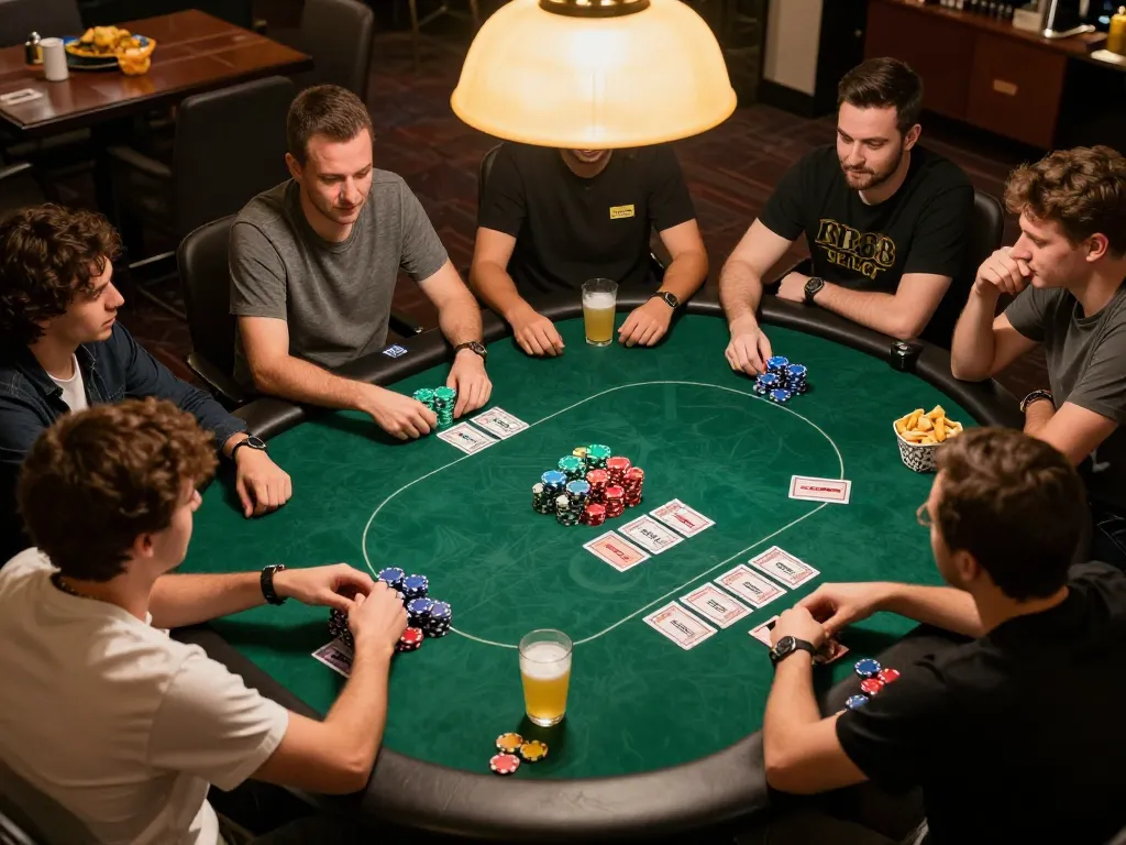 Engaging scene of a vibrant poker game at RR88 SELECT showcasing competitive players and chips.