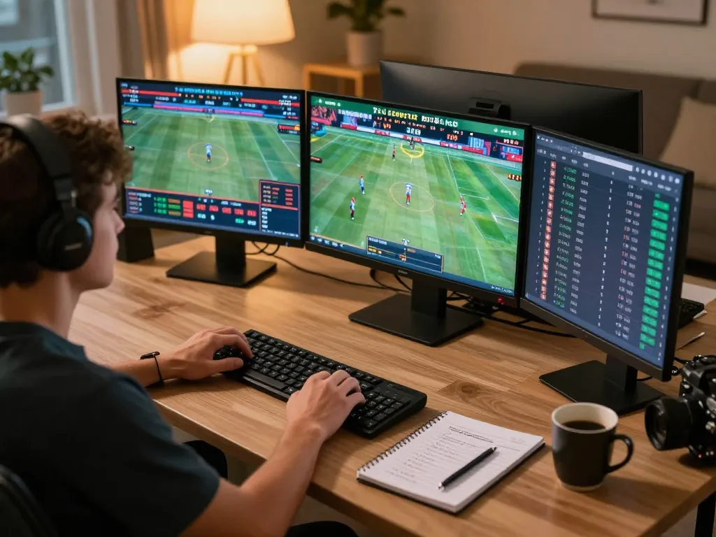 Engaged user placing bets on tylekeonhacai88 in a modern home office.