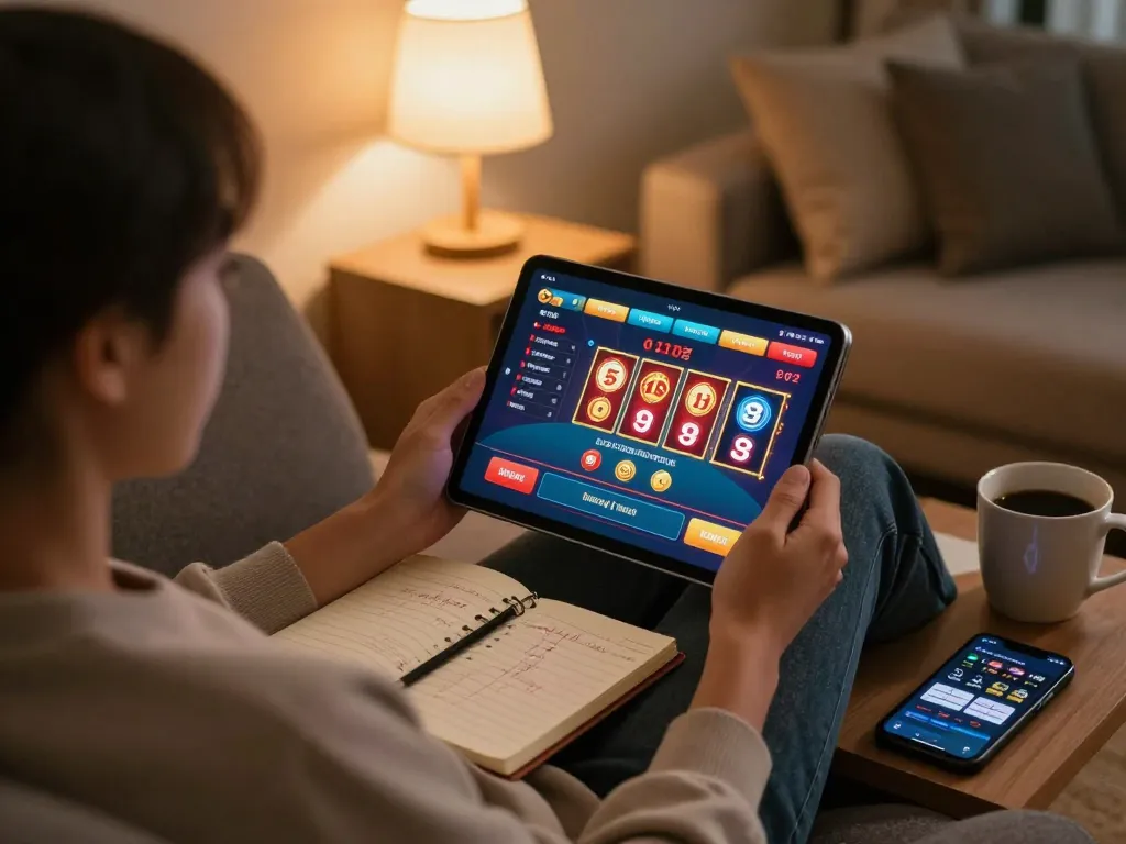 Player enjoys online gaming at home with LV88, highlighting engaging interaction on tablet.