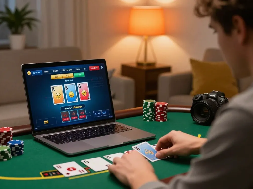 Player strategizing while enjoying RR88's live dealer blackjack game on their laptop at home