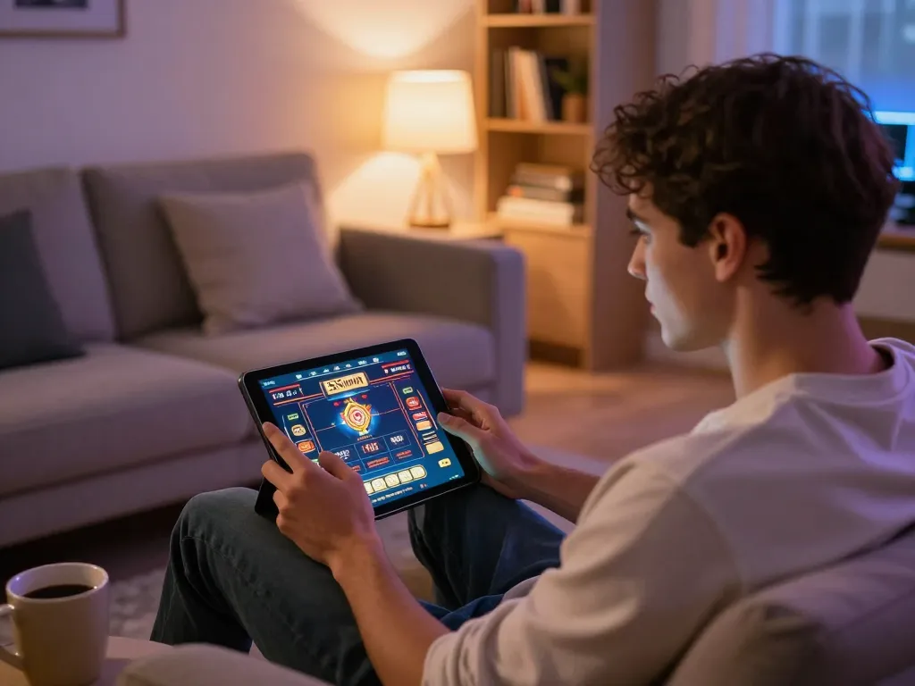 Engaging in online casino gaming at home with 555win platform on tablet