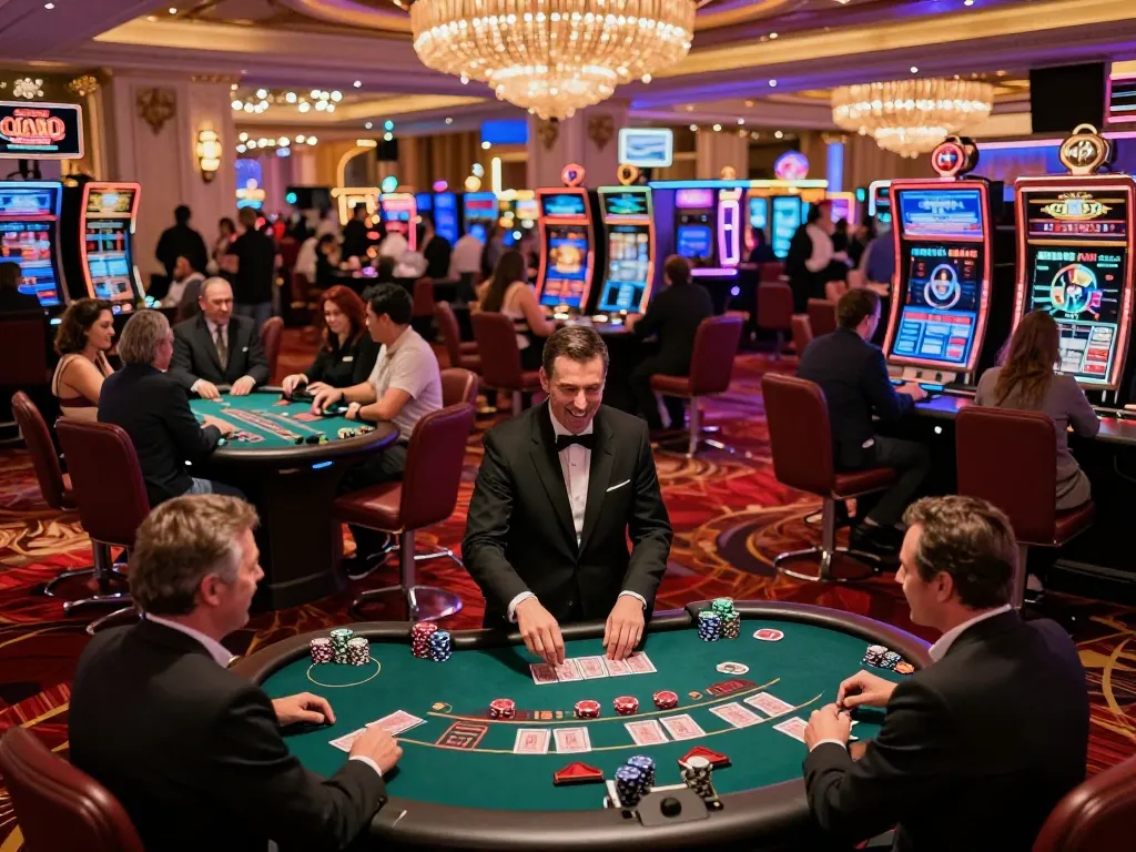 Palm Harbor Divorce Lawyer engaging players celebrating wins at a vibrant Las Vegas casino floor