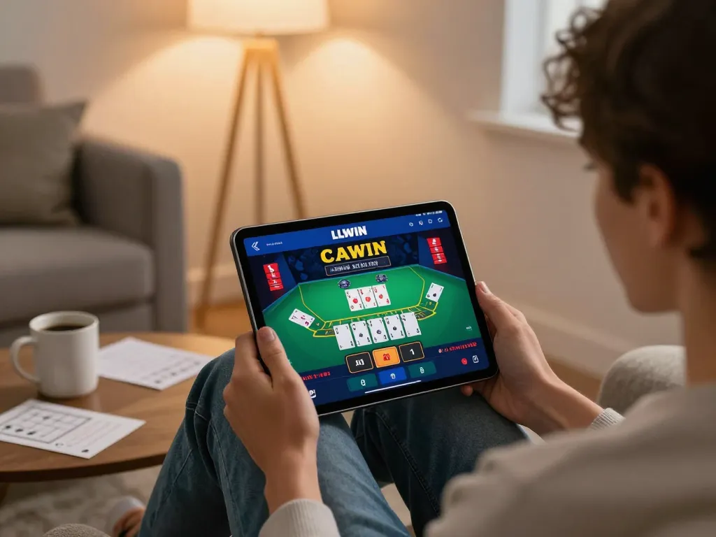 Engaging gameplay on the LLWIN casino app with a smartphone and strategic notes in a cozy home setting