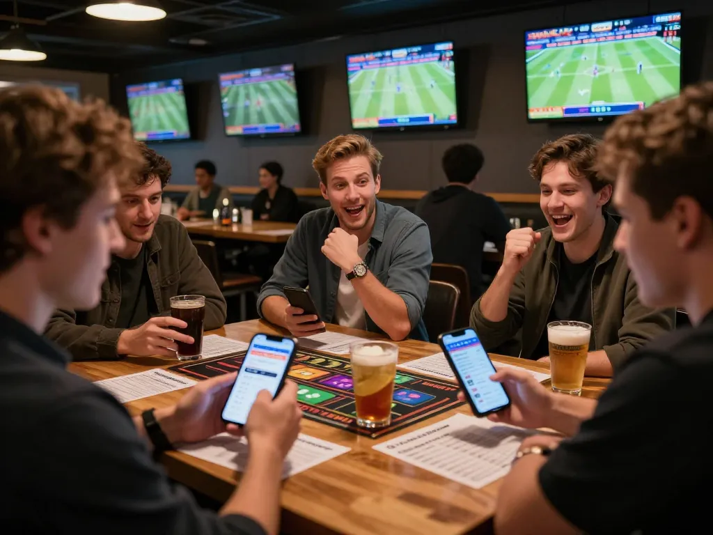 Engaged bettor experiencing thể thao mb66 excitement at a vibrant sports bar with live events.