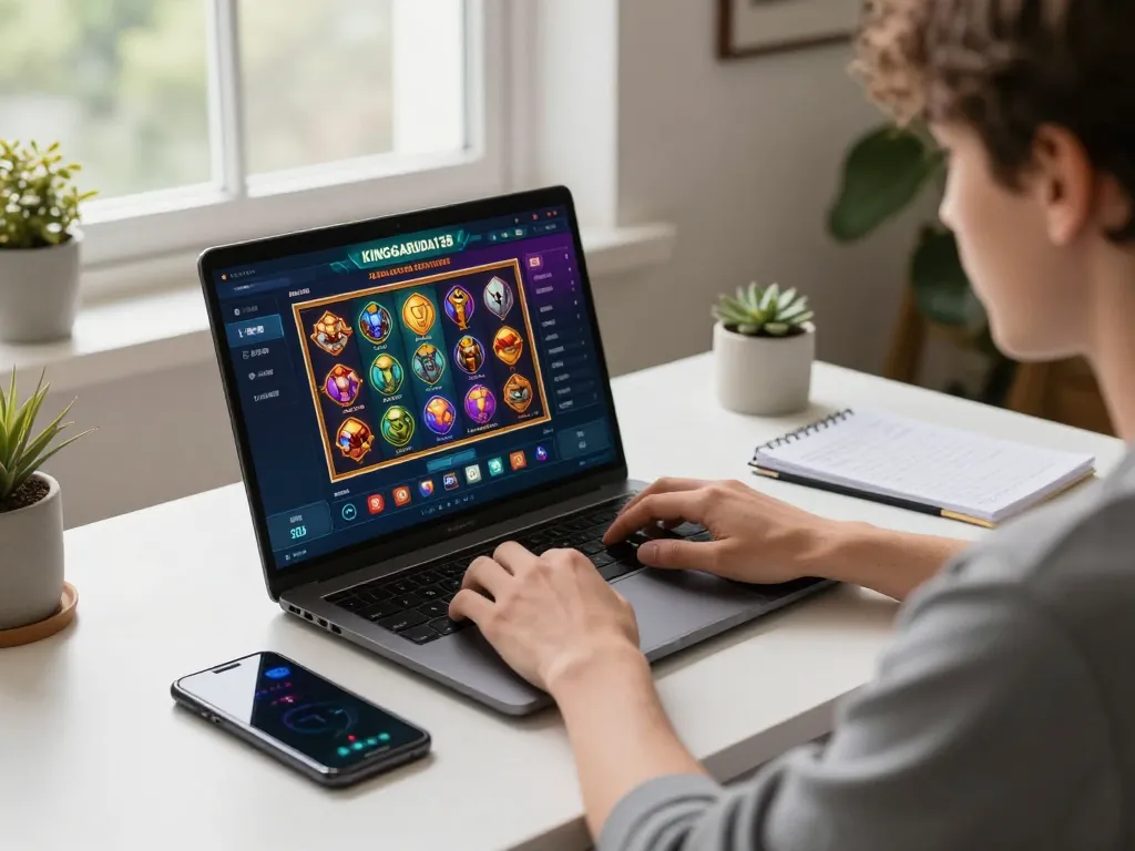 Player enjoying a slot game on KINGGARUDA138 while managing their bankroll effectively