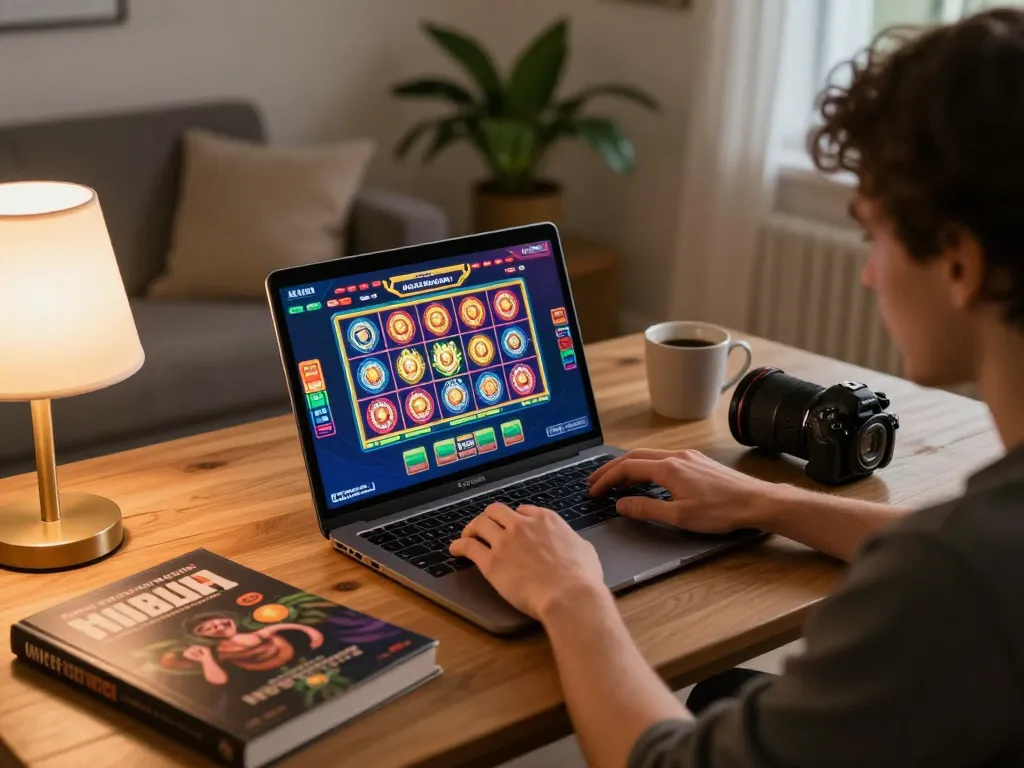 Play engaging online slot games on fabet while enjoying a cozy home setup with strategy books