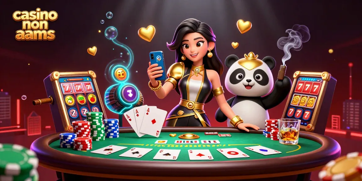 Vivi un gameplay emozionante con casino non aams, con un'illustrazione sorprendente di una donna e una mascotte panda.