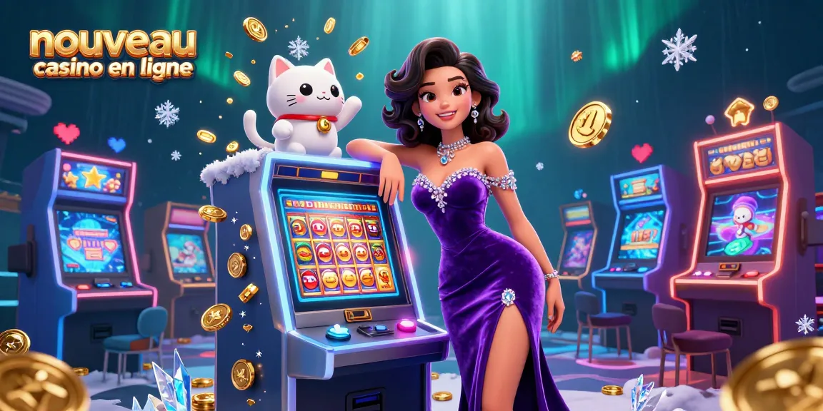 Play at a nouveau casino en ligne with slot machines, coins, and vibrant gaming elements.