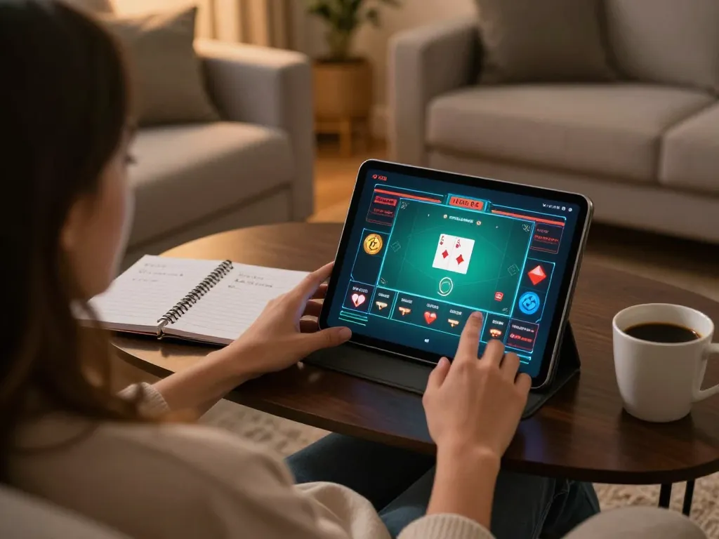 Engaging in online poker on Bugatti8 with strategic planning in a cozy home setup.