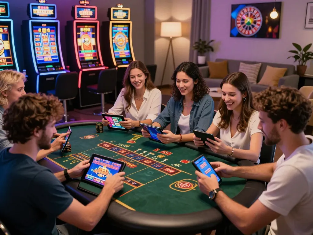 A person enjoying mobile gambling on a tablet with an alo8 app, showcasing excitement in a cozy home setting.