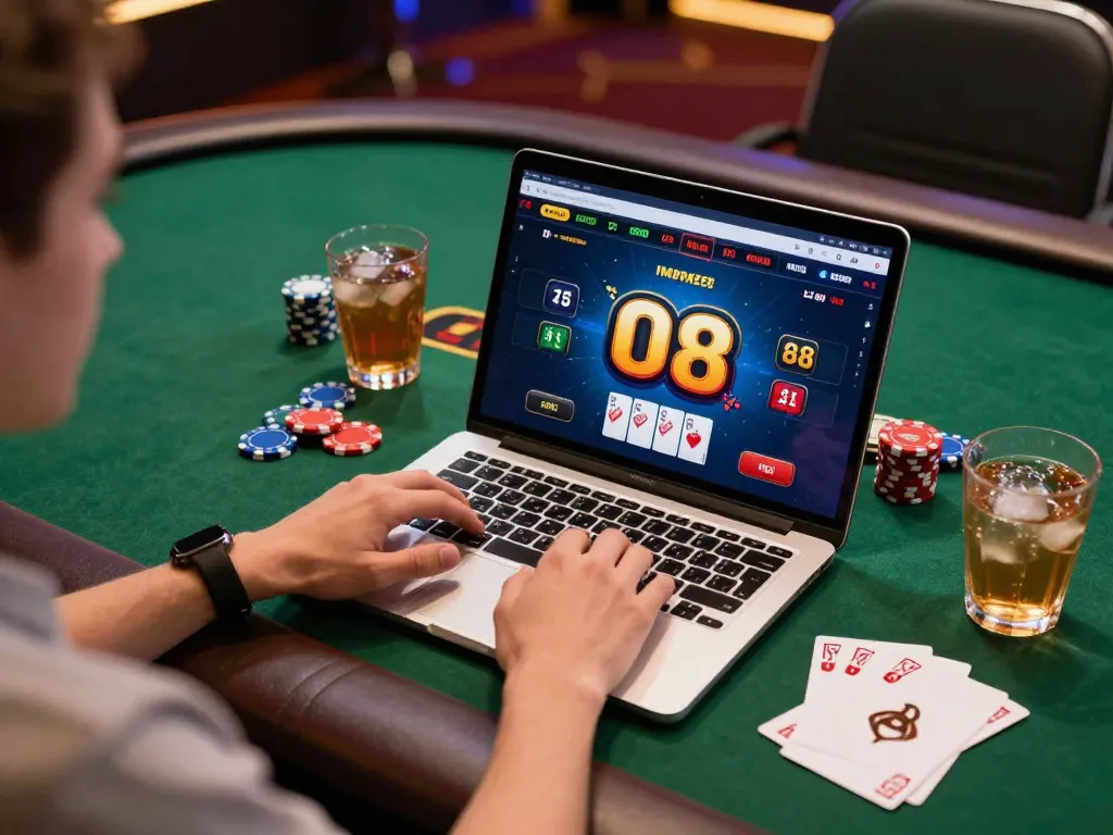 O8 online casino player strategically managing bankroll during a lively game session.