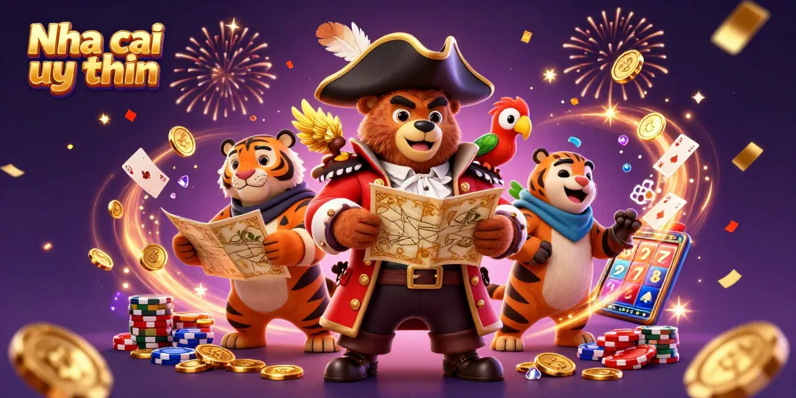 Nha cai uy tin showcases a dynamic 3D casino illustration featuring characters engaging with vibrant game elements.