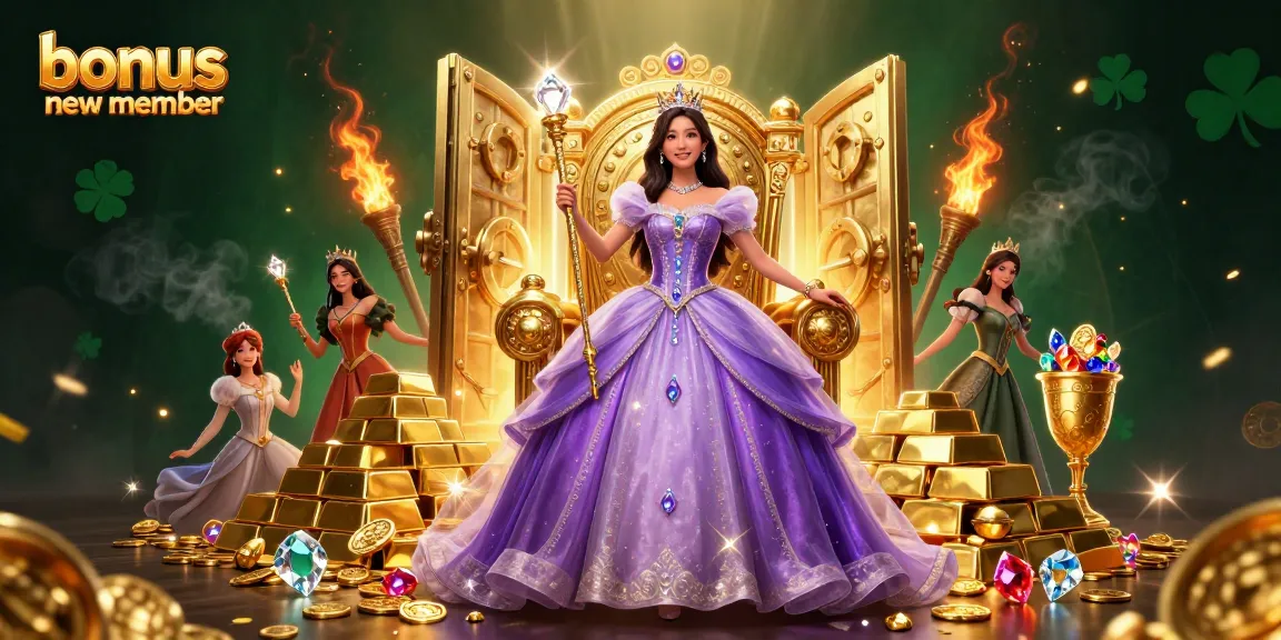 Experience the excitement of gaming with the bonus new member offer and stunning scene of royalty.