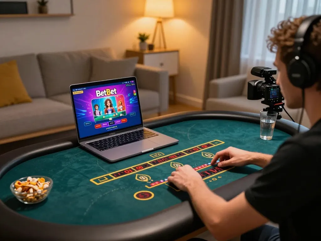Engaging in live dealer gameplay at BetBet from the comfort of home, showing interactive gaming experience.