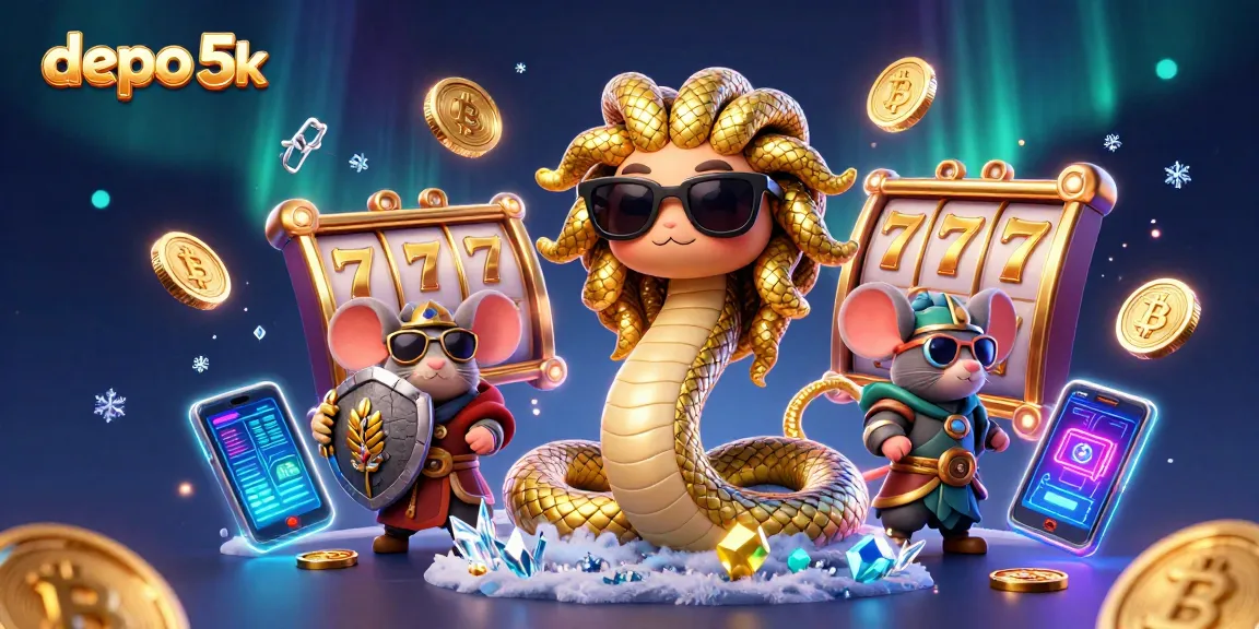 Experience the excitement of depo 5k with a vibrant, packed 3D casino scene showcasing diverse gaming elements.