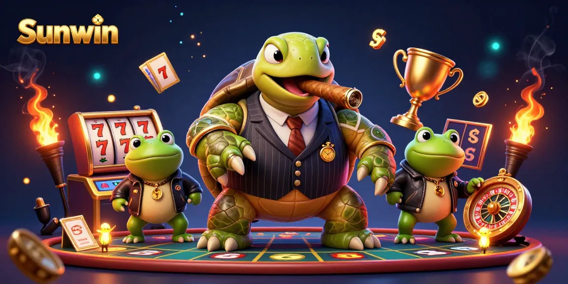 Experience the excitement of Sunwin's slot games with unique characters and vibrant casino elements.