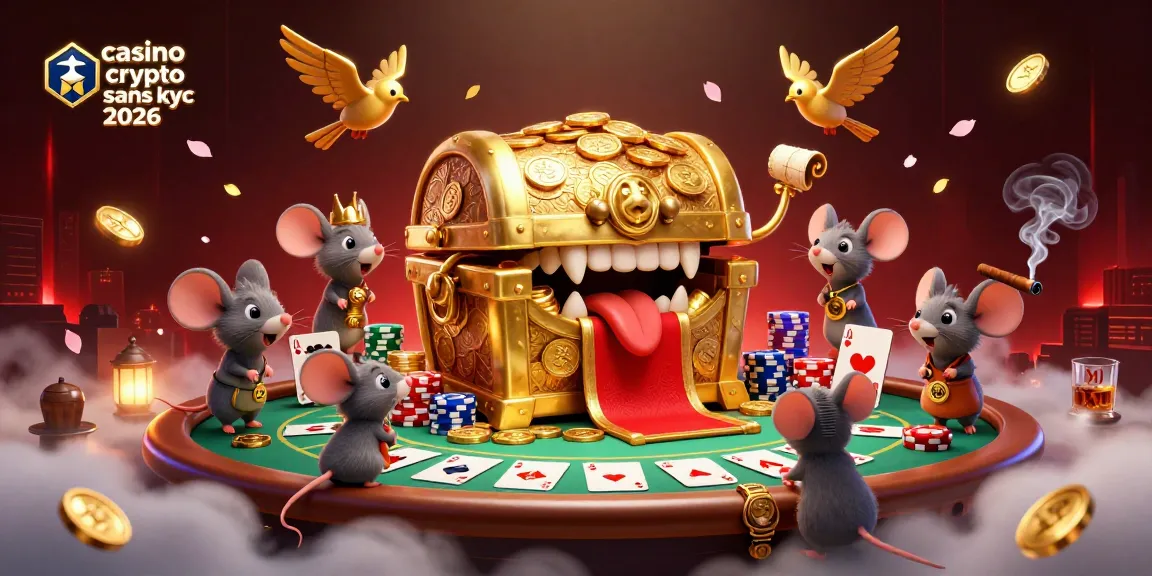 Jouer à des jeux de casino crypto sans KYC 2026 avec des avions en or, des jetons de poker et une ambiance dynamique.