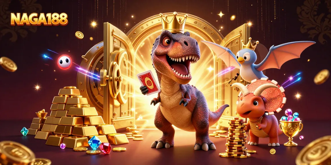 NAGA188 menggoda dengan T-Rex, pterodactyl, dan triceratops di dunia kasino fantastis.