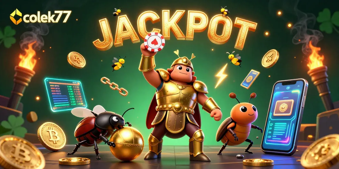 Win big with colek77 in this vibrant 3D casino scene featuring beetle champions!
