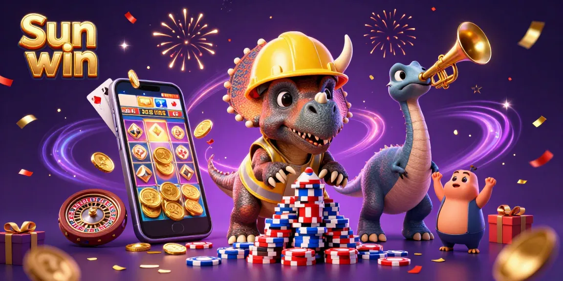 Engage players with Sun win's exciting casino atmosphere featuring vibrant characters and action-packed gaming elements.