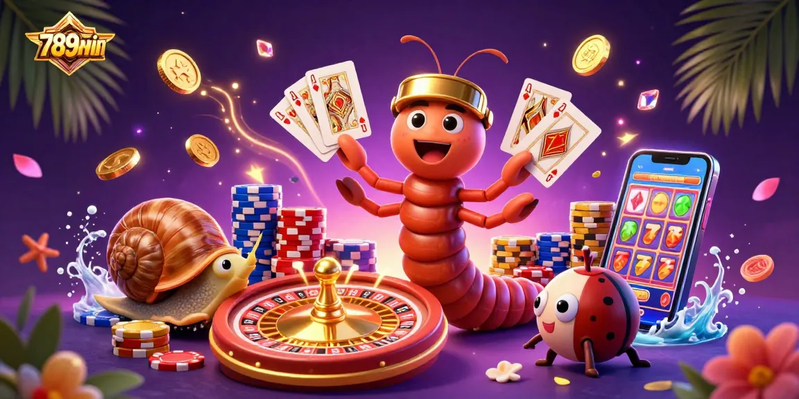 Engage in winning strategies at 789win with a vibrant 3D casino scene featuring unique characters and classic game elements.