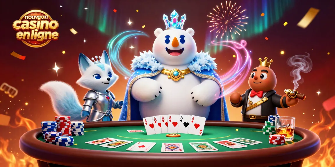 Exploration des nouveaux casinos en ligne avec un roi des glaces et un renard dans une illustration colorée.