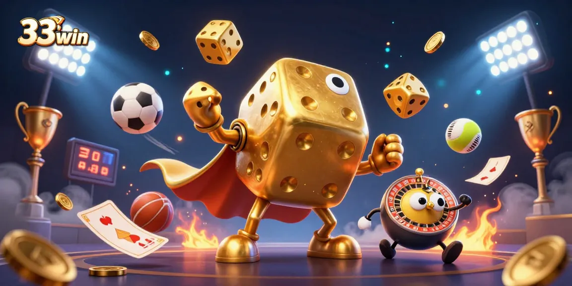 Experience thrilling winning moments with 33win's dazzling casino scene featuring dynamic game elements.