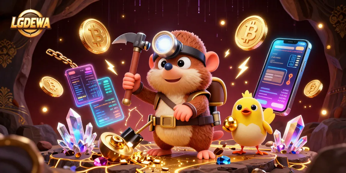 Win big with LGODEWA's thrilling treasure hunting adventure featuring vibrant crypto elements.