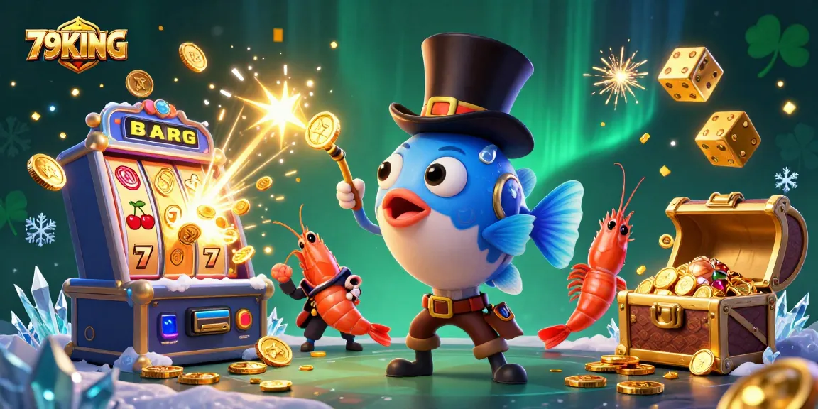 Attract golden coins with 79KING and dynamic casino elements in vibrant 3D illustration.