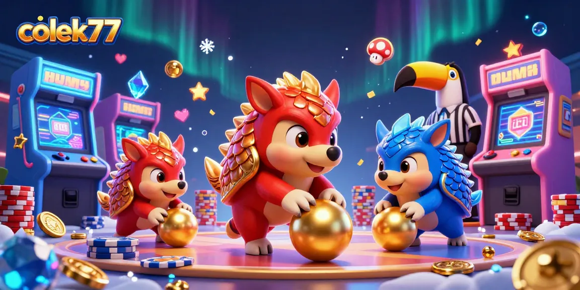 Engage in thrilling gameplay with colek77 as colorful pangolins bowl through poker chips.