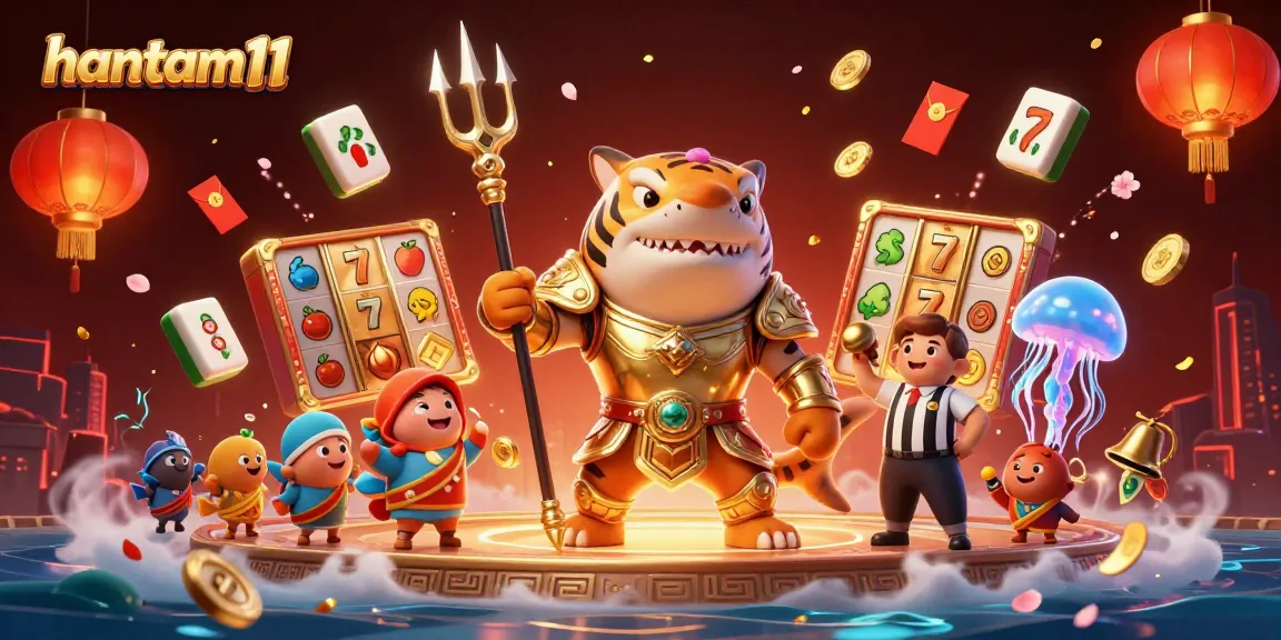 Experience the thrill of hantam11 with a joyful tiger shark in a vibrant underwater colosseum, winning big with slots