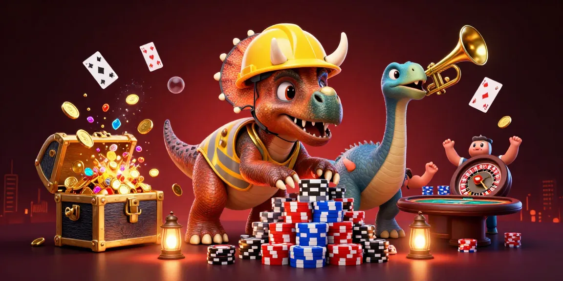 Crea una vincita con il casino non AAMS: un triceratopo e un parasaurolophus si divertono mentre costruiscono una piramide di chips!