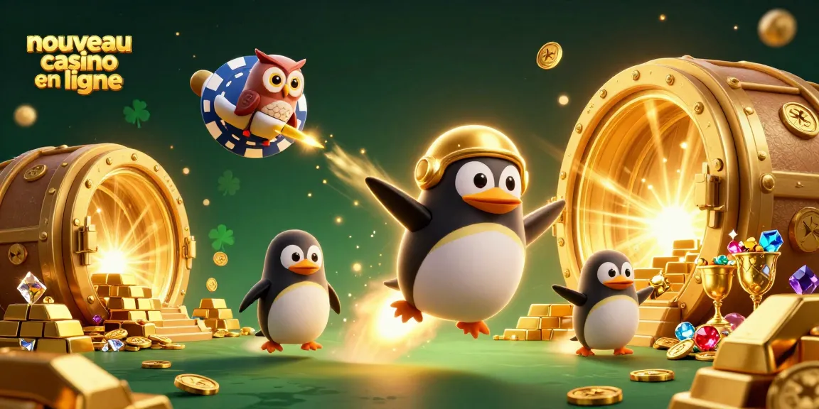 Découvrez le nouveau casino en ligne avec ce visuel captivant de machines à sous et trésors dorés.