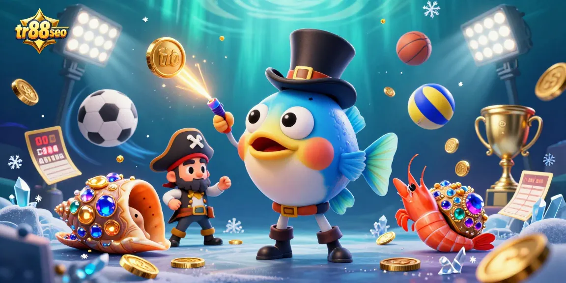 Explore dynamic casino gaming with tr88seo featuring a vibrant underwater scene of characters and gambling elements.