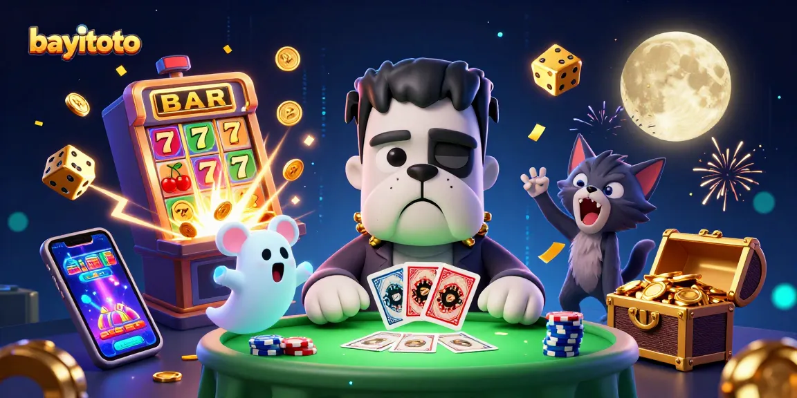 Experience the thrill of bayitoto with a spooky casino scene featuring unique characters and dynamic games.