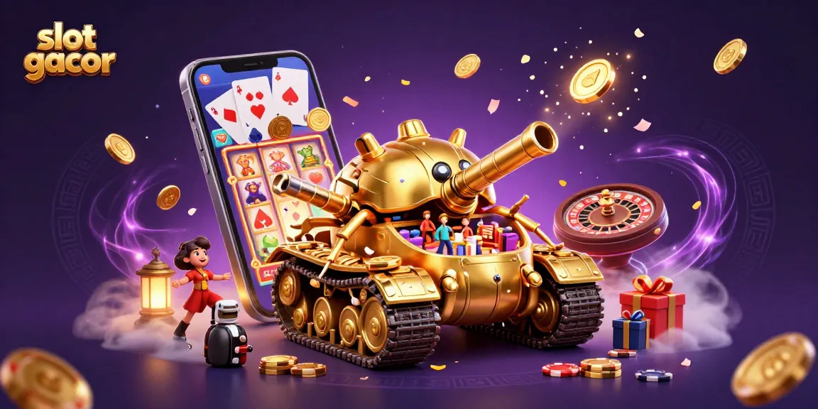 Experience the thrill of slot gacor in a vibrant casino scene with golden beetle tank and interactive elements.