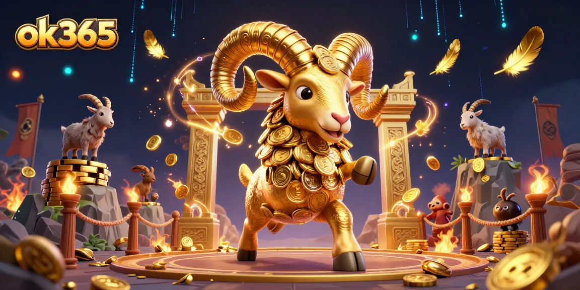 Experience thrilling gameplay with ok365's dynamic 3D casino action featuring a golden ram charging through a vibrant gaming scene.