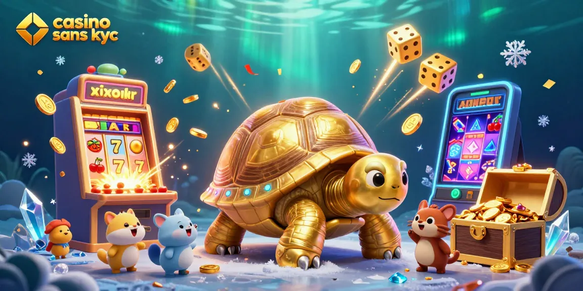 Jouer au casino sans KYC avec une tortue en pinball entourée de machines à sous et d'animaux
