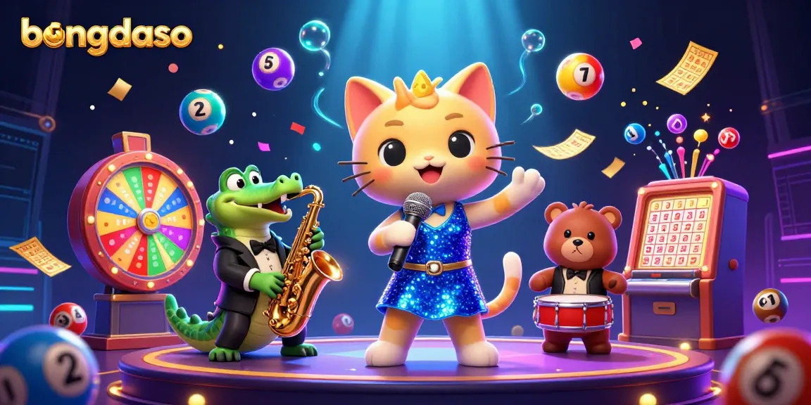 Experience the excitement of bongdaso with vibrant characters and dynamic lottery elements in this casino illustration.