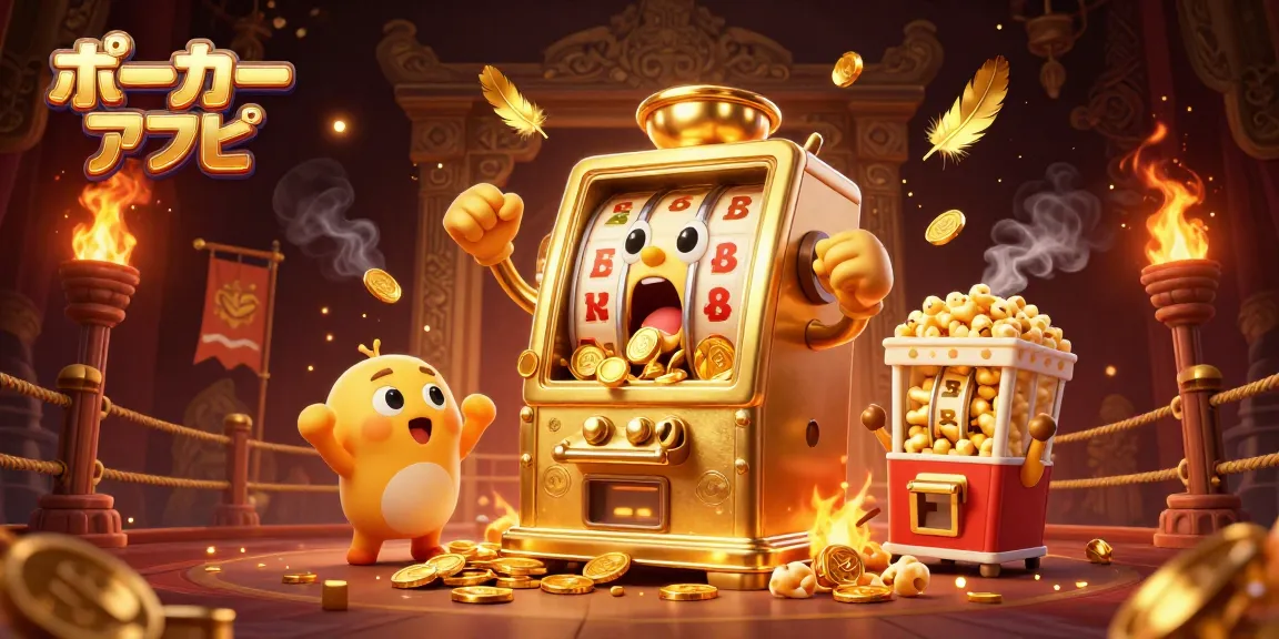「ポーカーアプリ」で勝利を目指すカジュアルな雰囲気の3Dイラスト