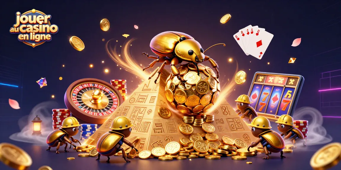 Jouer au casino en ligne avec des symboles de chances et des pièces d'or s'envolant.