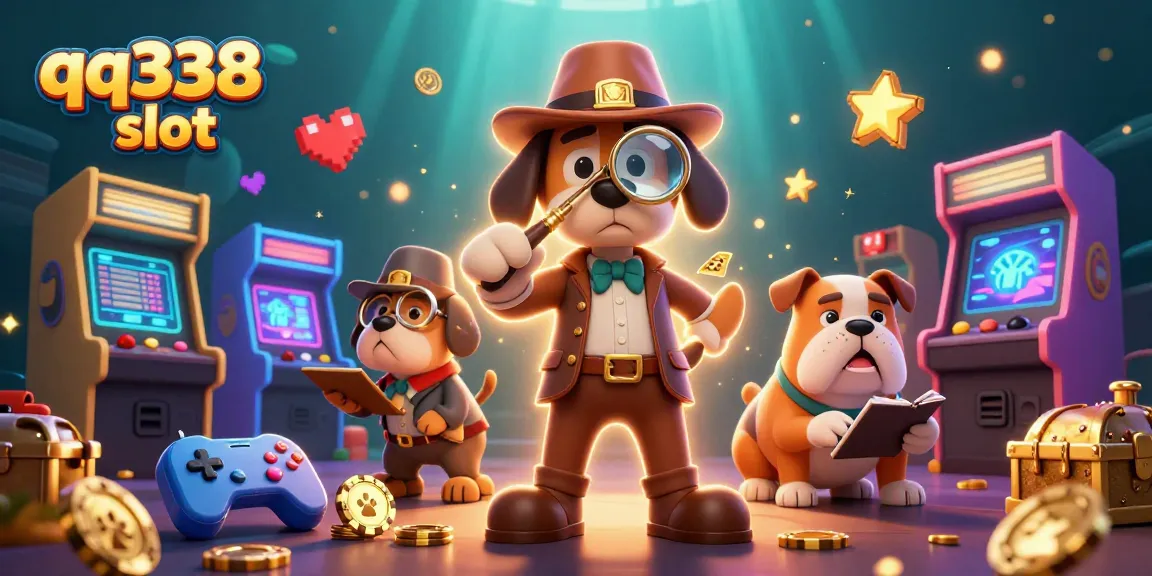 Engage with immersive gaming in the qq338 slot world, featuring cartoon detective elements and vibrant casino aesthetics.
