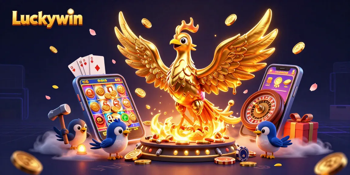 Experience the excitement of Luckywin through a vibrant casino scene with rich 3D elements.