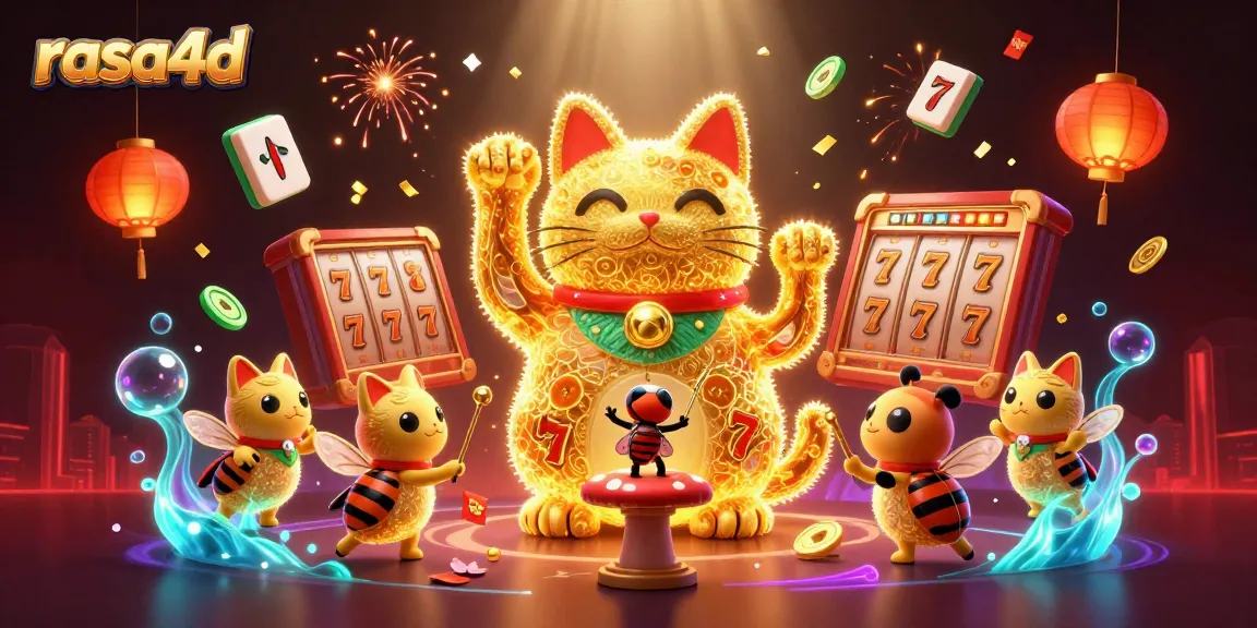 Rasa4d menghadirkan ilustrasi 3D yang kaya dengan kucing keberuntungan dan simbol kasino.
